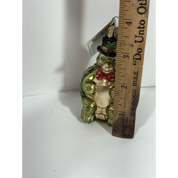 OWC Old World Christmas Blown Glass Top Hat Turtle #12028 sitting reptile W Tag - Picture 7 of 7